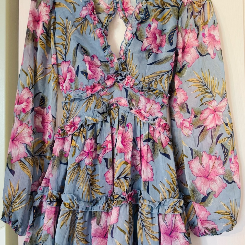 Fashion Nova Blue and Pink Floral Mini Dress